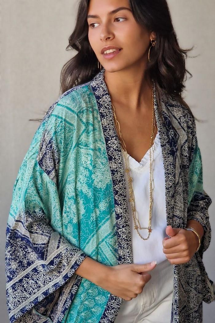 Kimono estampado largo verde