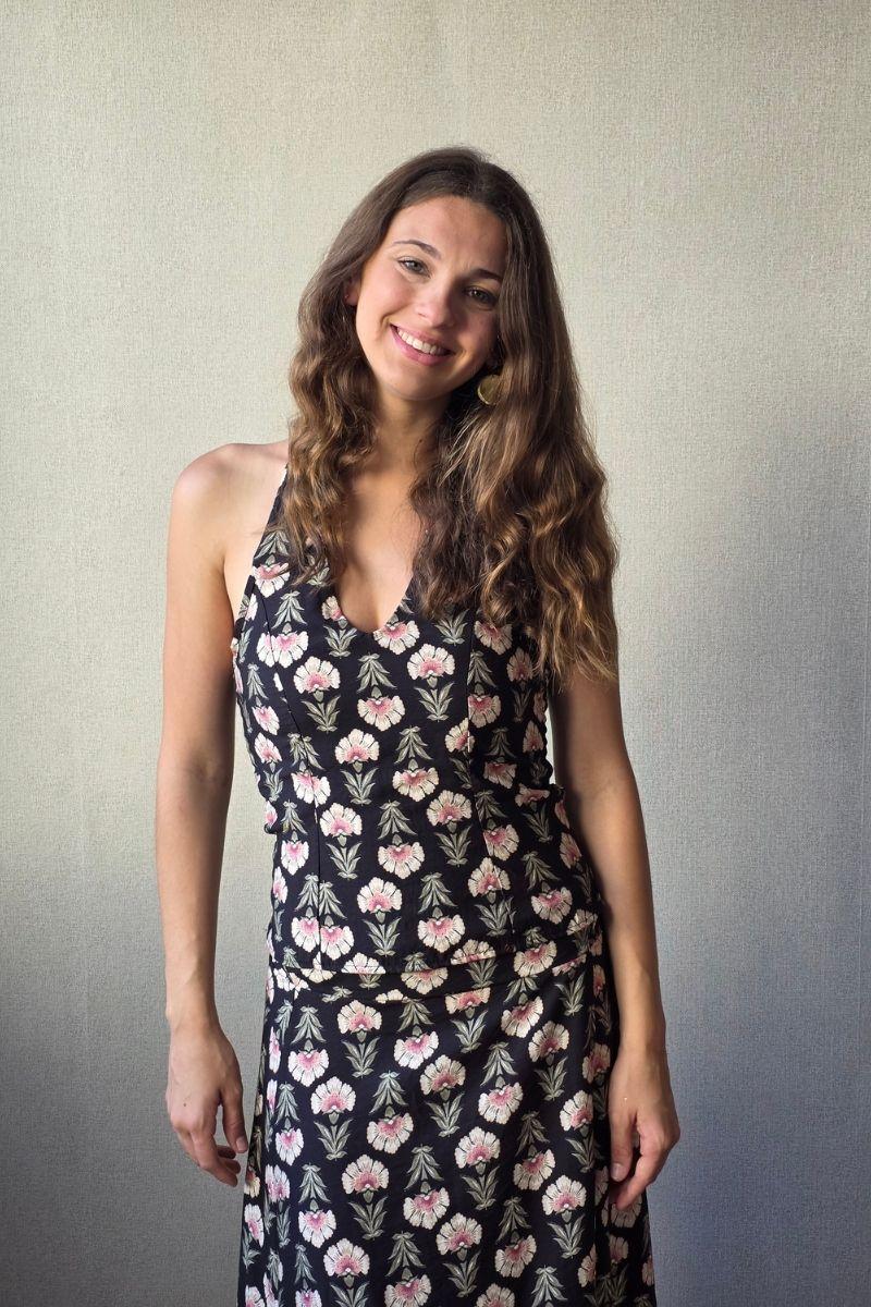 Top flores boho negro