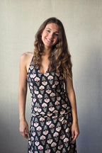 Top flores boho negro