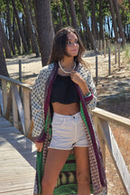 Kimono largo reversible indio estampado vino