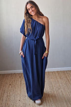 Vestido oversize asimétrico azul marino