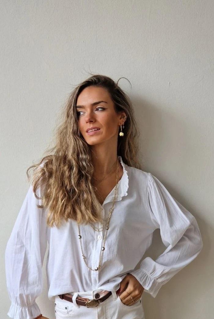 Camisa blanca Teen cuello volantito