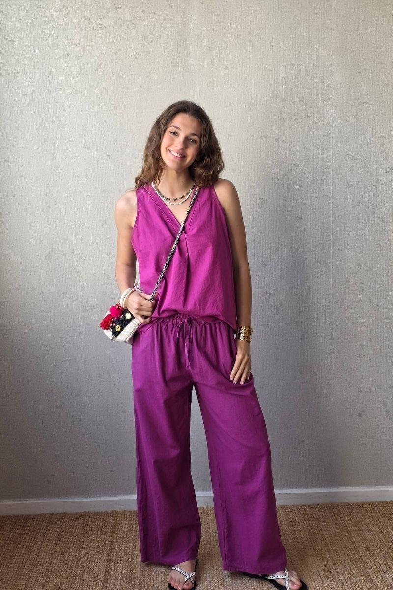 Blusa tipo lino magenta