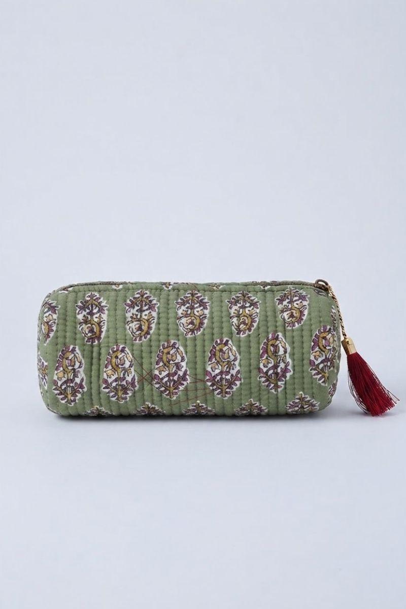 Estuche/neceser verde militar con telas indias