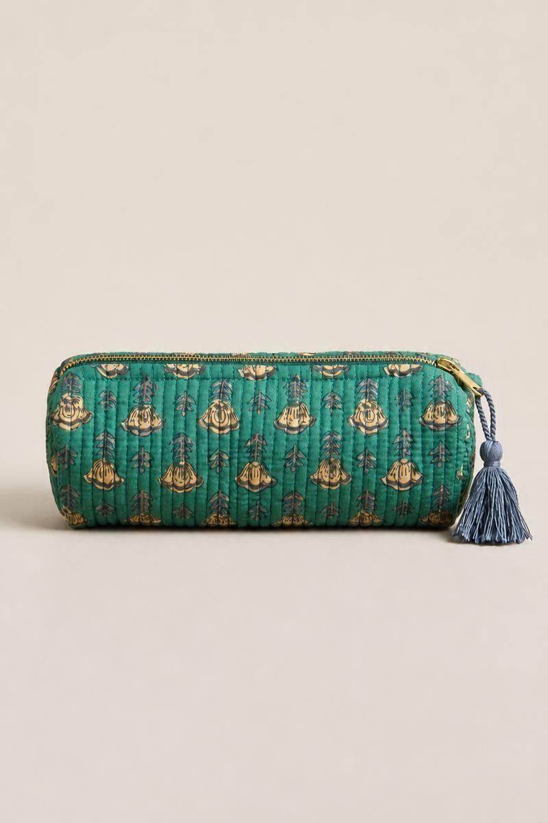 Estuche/neceser verde telas indias