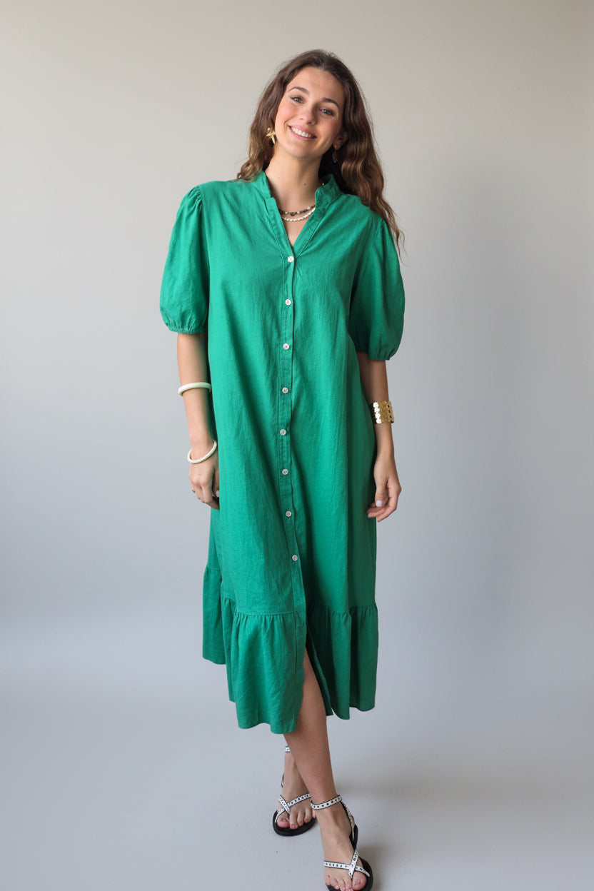 Vestido botones tipo lino verde