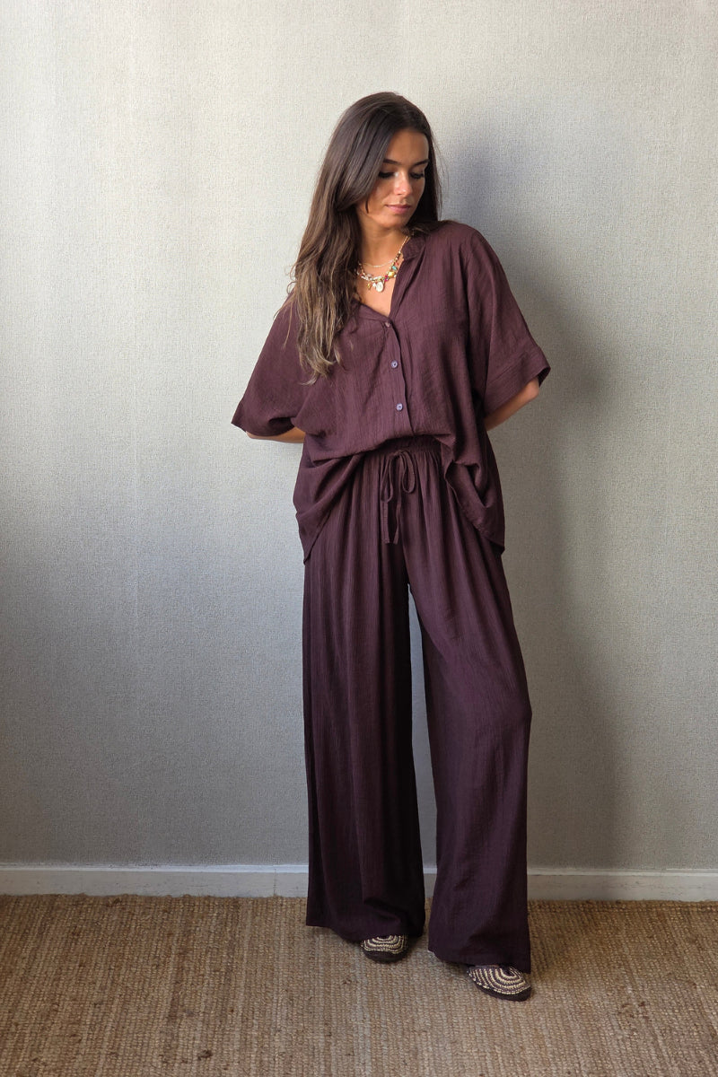 Pantalón fluido tipo bambula chocolate