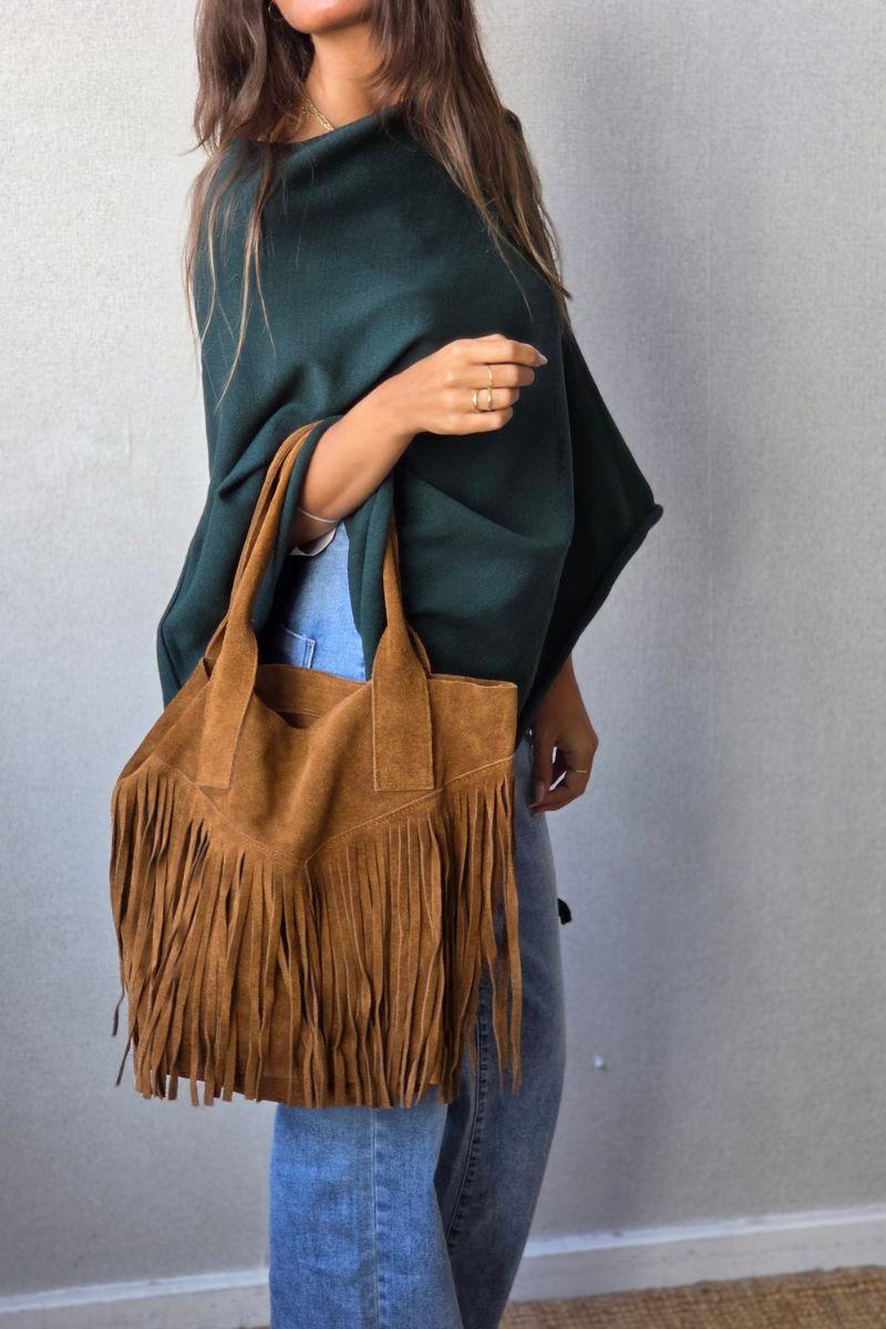 Bolso de piel con flecos camel