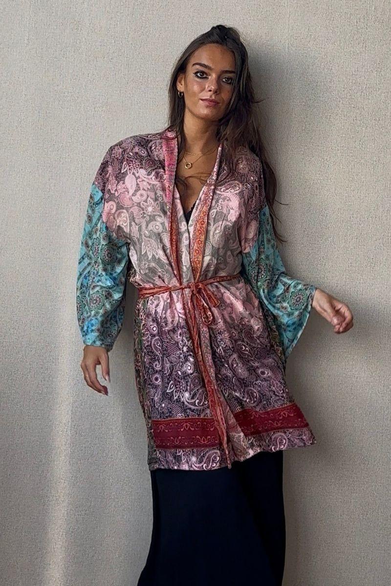 Kimono hindu midi multicolor rosa