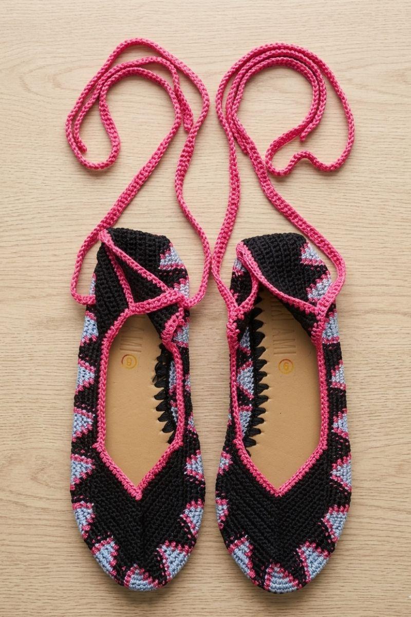 Bailarinas crochet con lazo color negro