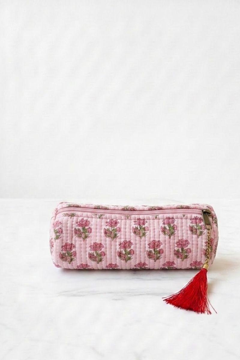 Estuche/neceser rosa palo telas indias