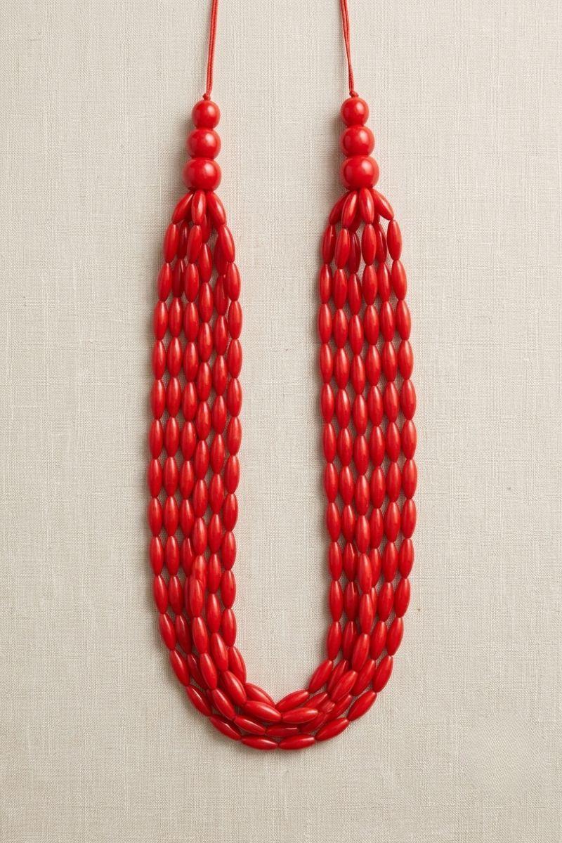 collar largo de cuentas rojo
