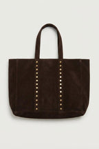 Bolso de ante shopping con tachuelas chocolate