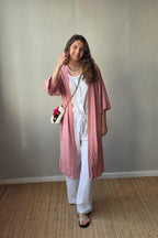 Kimono estampado de flores pepe rosa