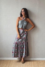 conjunto de top y falda verde