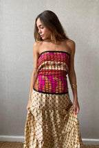 Vestido palabra de honor indio nido de abeja beige