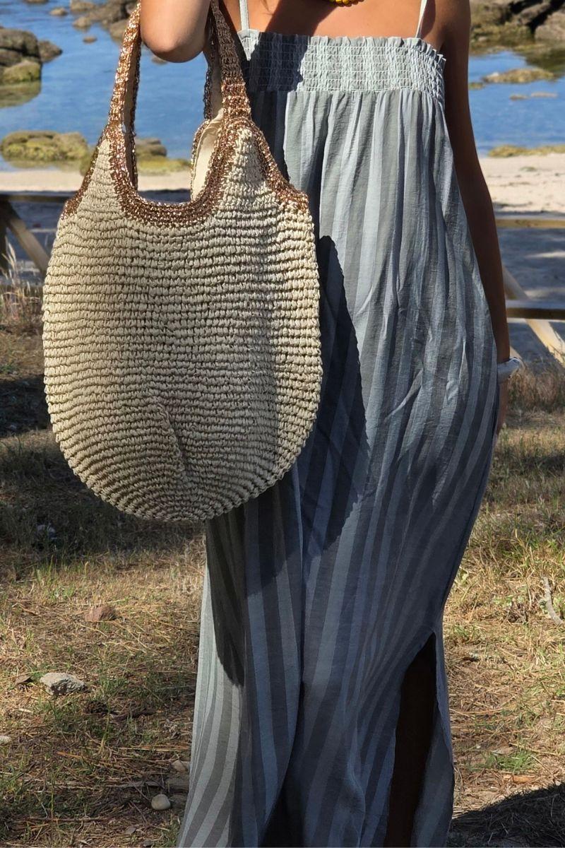 Bolso rafía en color natural y dorado
