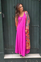 Kimono largo con espejitos naranja