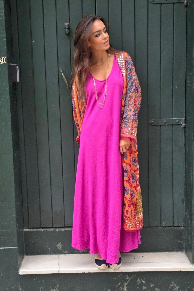 Kimono largo con espejitos naranja