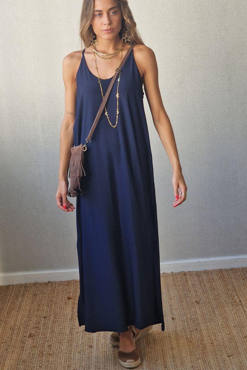 Vestido oversize tirantes azul marino