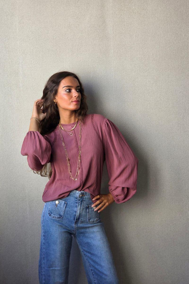 Blusa tira borda rosa antigua