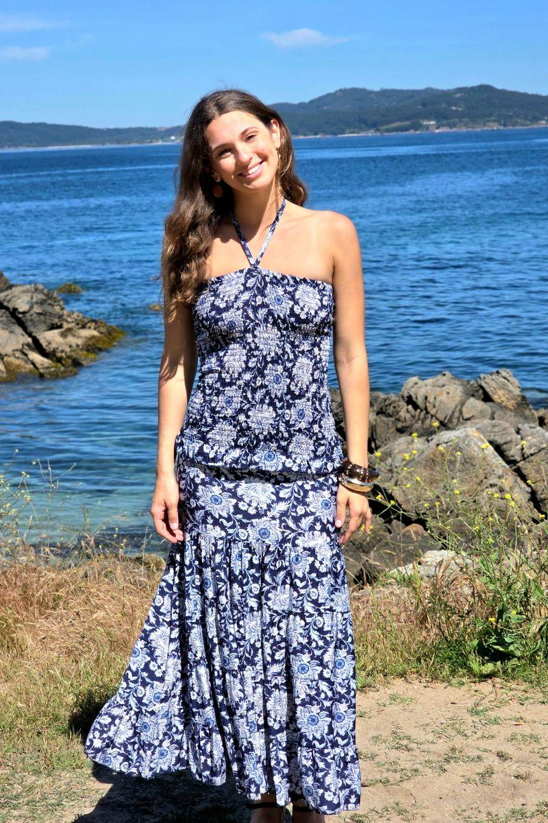 Vestido palabra de honor azul marino