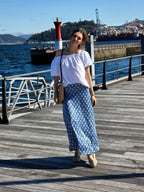 Falda larga estampado fuego azul jeans