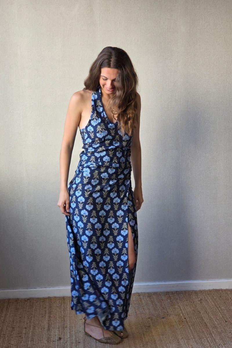 Falda de flores boho azul
