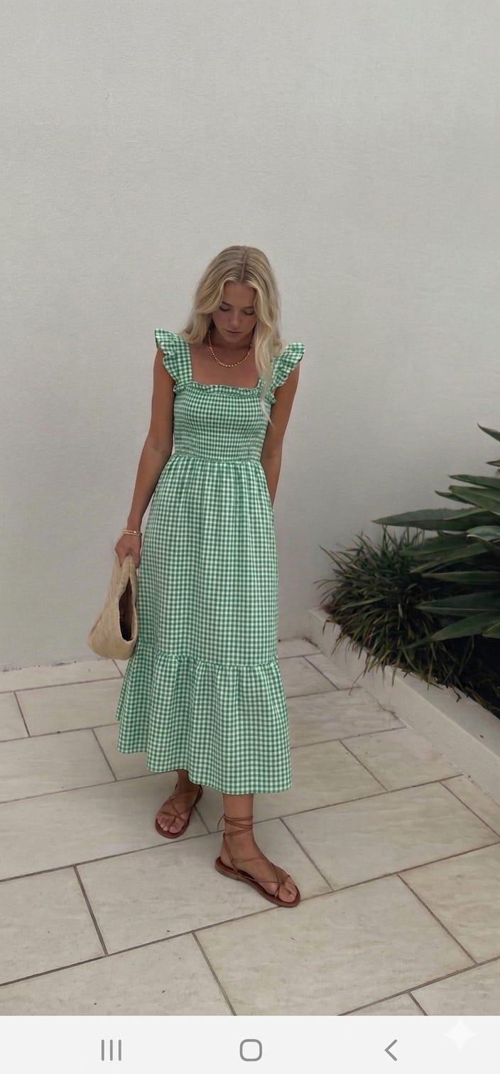 Vestido vichy verde césped