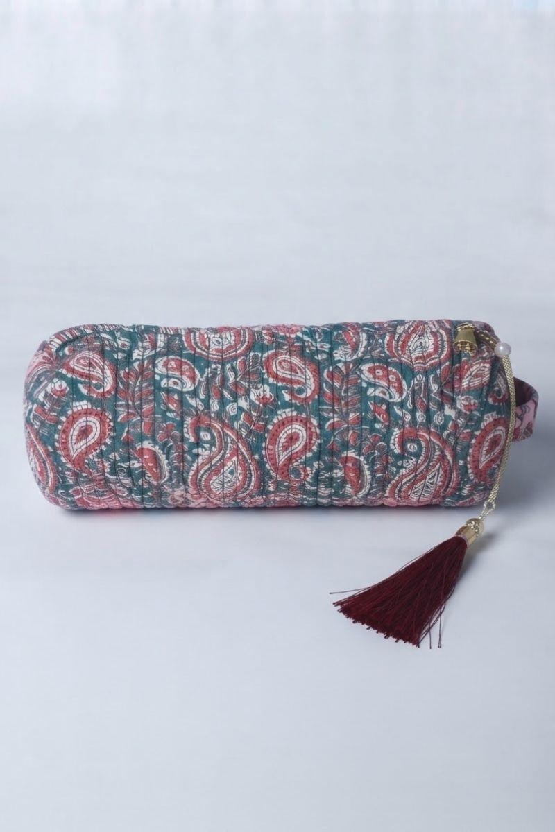 Estuche/neceser verde botrlla telas indias