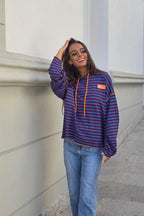 Sudadera de rayas con capucha azulón