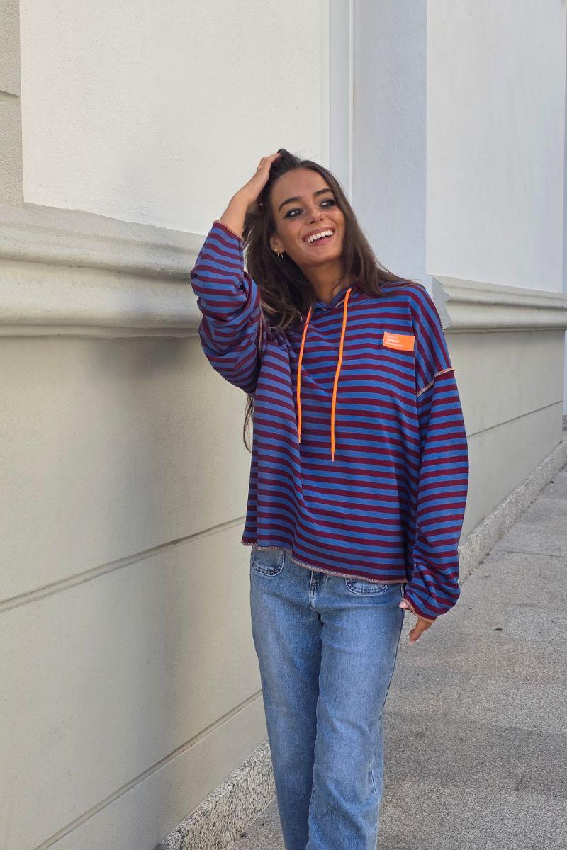 Sudadera de rayas con capucha azulón