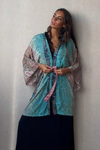 Kimono hindu midi multicolor turquesa