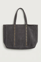 Bolso de ante shopping con tachuelas gris