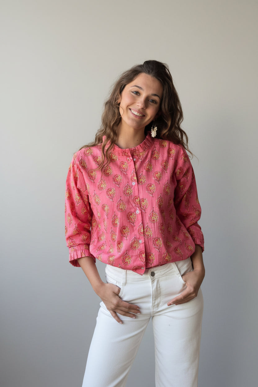 Camisa estampado de ramos fresa
