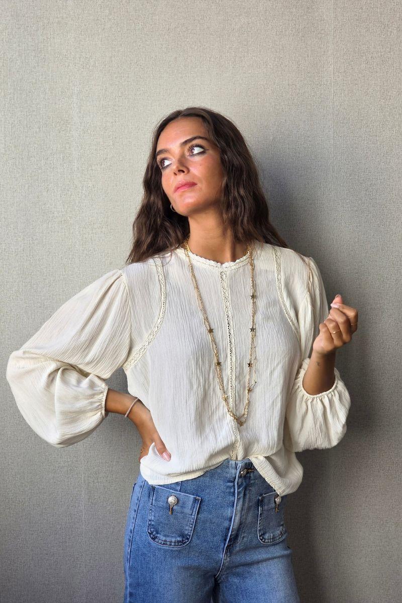 Blusa tira borda beige