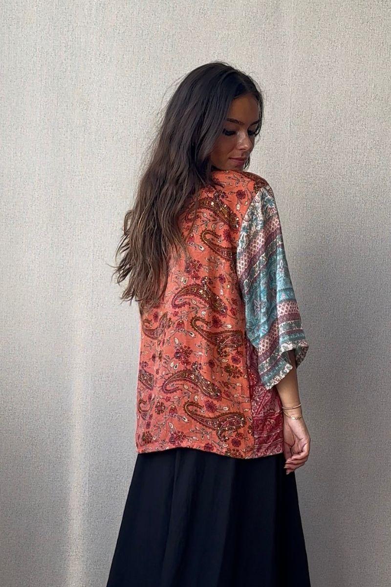 Kimono hindu corto multicolor naranja