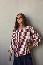 Sudadera oversize de rayas beige y granate