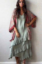 Vestido de 3 volantes caqui