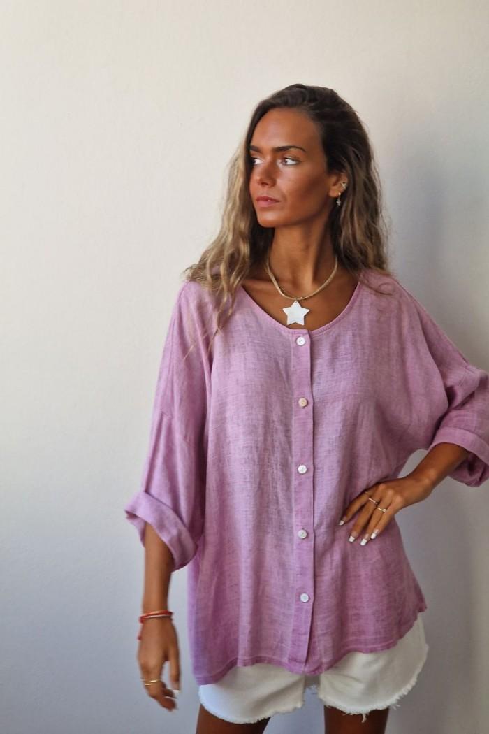 Camisa oversize con manga tres cuartos en color morado