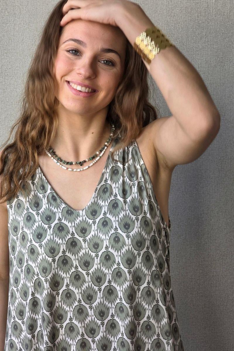 Vestido estampado de fuego caqui