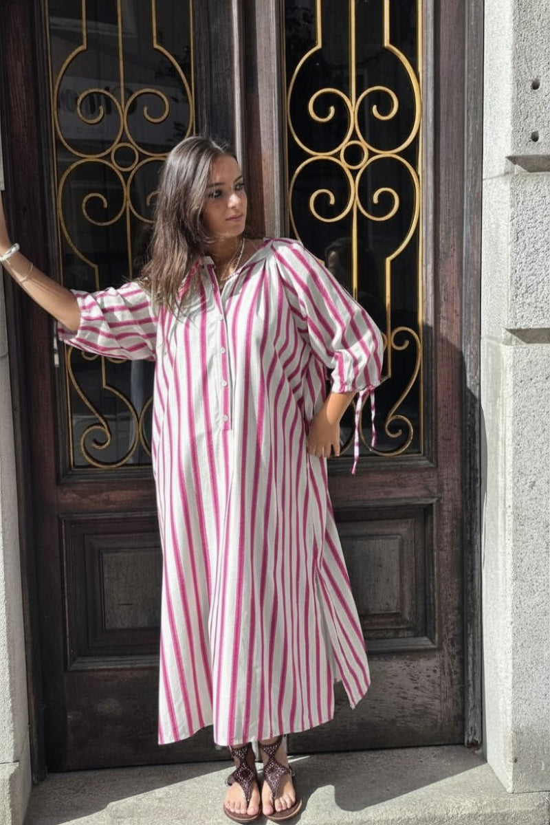 Vestido oversize tipo kurta con manga francesa fucsia