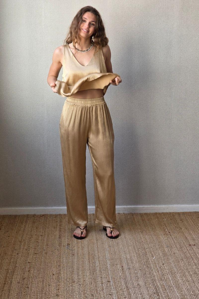 Pantalón de raso camel