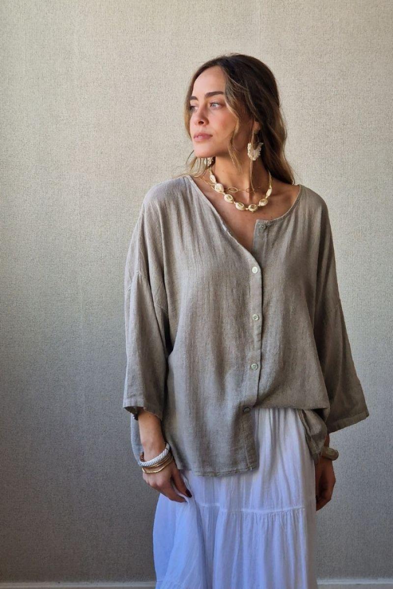 Camisa oversize tipo lino arena