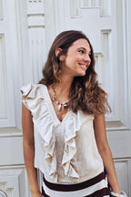 Top volante lino beige