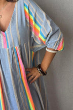 Vestido Flúor con Brillos Azul