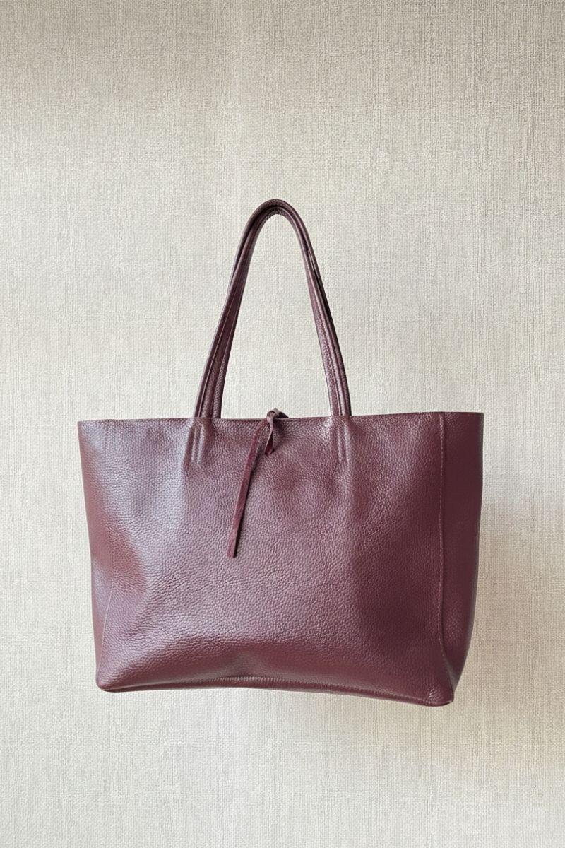 Bolso de piel shopper granate