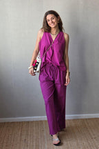 Pantalón tipo lino magenta
