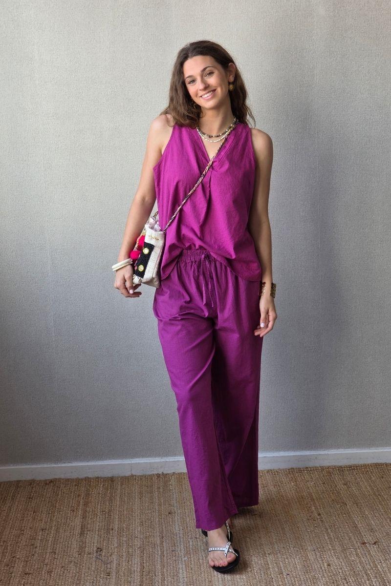 Pantalón tipo lino magenta