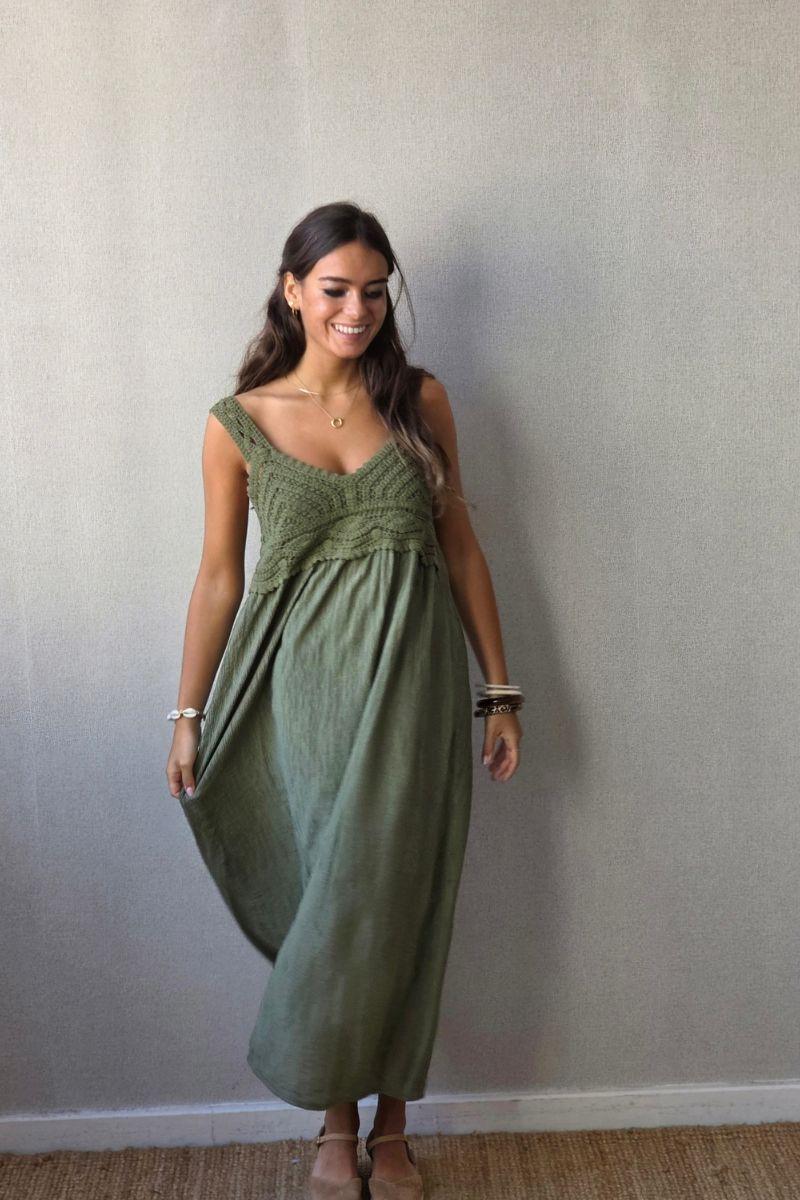 Vestido crochet caqui